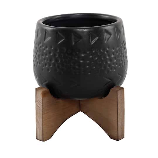 Flora Bunda 3.5" Matte Black Caveman Ceramic On Stand | 4.75" x 4.75" x 4.5" | Michaels®